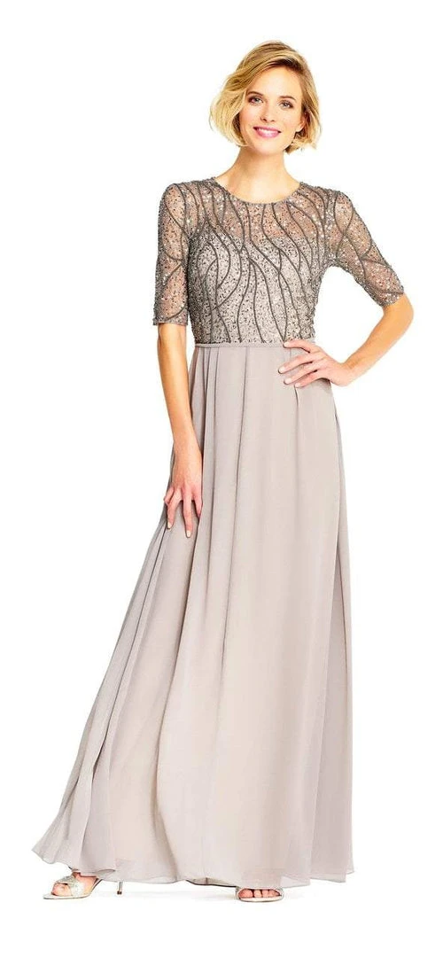 Formal Gowns Adrianna Papell - AP1E202210 Elbow Sleeves Beaded Chiffon Gown 3 Formal Gowns Adrianna Papell - AP1E202210 Elbow Sleeves Beaded Chiffon Gown