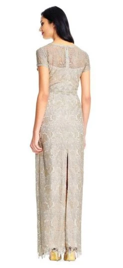 Adrianna Papell - AP1E202688 Lace V-neck Short Sleeves Evening Dress