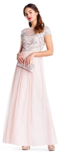 Formal Gowns Adrianna Papell - AP1E202874 Embellished Illusion Tulle A-line Dress