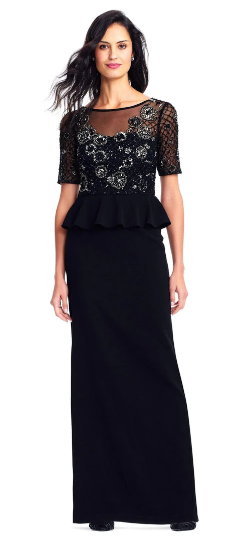 Adrianna Papell - AP1E202890 Embellished Short Sleeves Peplum Gown Formal Gowns 3 Adrianna Papell - AP1E202890 Embellished Short Sleeves Peplum Gown Formal Gowns
