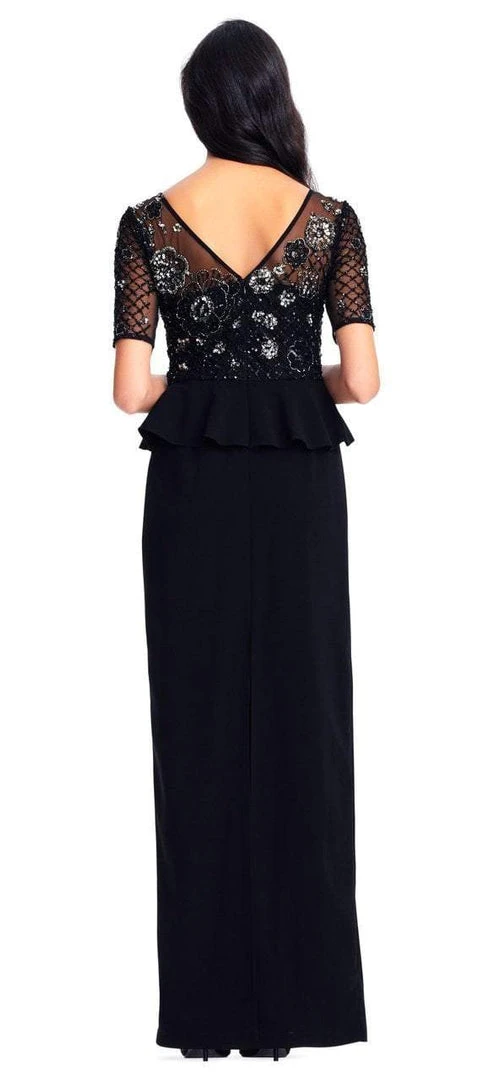 Adrianna Papell - AP1E202890 Embellished Short Sleeves Peplum Gown Formal Gowns 4 Adrianna Papell - AP1E202890 Embellished Short Sleeves Peplum Gown Formal Gowns