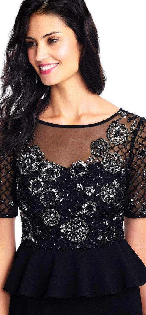 Adrianna Papell - AP1E202890 Embellished Short Sleeves Peplum Gown Formal Gowns 5 Adrianna Papell - AP1E202890 Embellished Short Sleeves Peplum Gown Formal Gowns