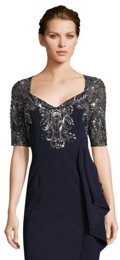 Formal Gowns Adrianna Papell - AP1E202926 Embellished V-Neck Ruffled Evening Gown