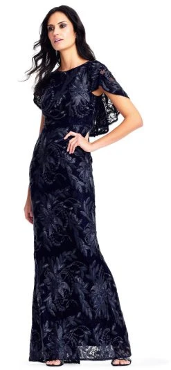 Adrianna Papell - AP1E203078 Embroidered Floral Capelet Evening Gown
