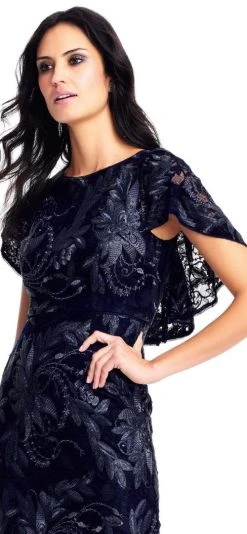 Adrianna Papell - AP1E203078 Embroidered Floral Capelet Evening Gown