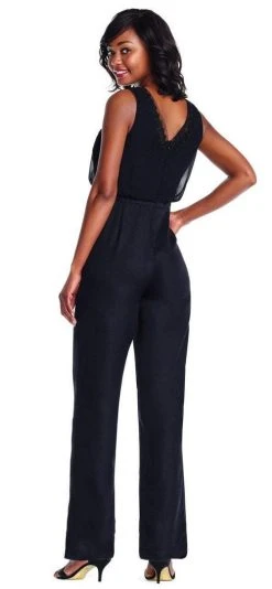 Adrianna Papell - AP1E203142 Beaded V-neck Chiffon Jumpsuit Plus Size Dresses