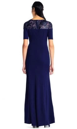 Adrianna Papell - AP1E203244 Short Sleeve Illusion Floral Crepe Dress