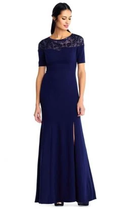 Adrianna Papell - AP1E203244 Short Sleeve Illusion Floral Crepe Dress