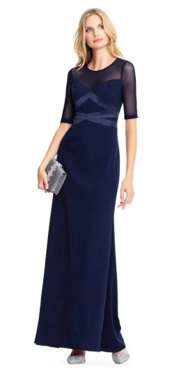 Formal Gowns Adrianna Papell - AP1E203438 Sheer Quarter Length Sleeve Sheath Dress
