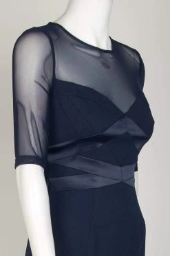 Formal Gowns Adrianna Papell - AP1E203438 Sheer Quarter Length Sleeve Sheath Dress