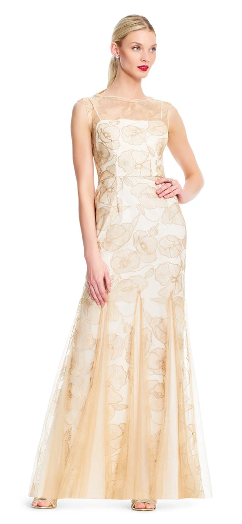 Adrianna Papell - AP1E203566 Floral Sheer Bateau Trumpet Dress 5 Adrianna Papell - AP1E203566 Floral Sheer Bateau Trumpet Dress