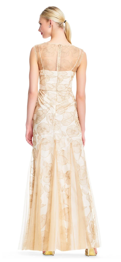 Adrianna Papell - AP1E203566 Floral Sheer Bateau Trumpet Dress 4 Adrianna Papell - AP1E203566 Floral Sheer Bateau Trumpet Dress