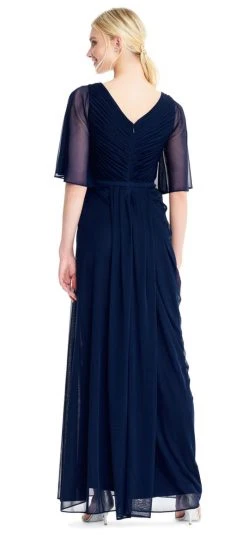 Adrianna Papell - AP1E203824 Crystal Beaded Pleated Vneck Sheath Dress Formal Gowns