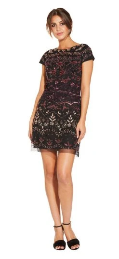 Adrianna Papell - AP1E203885 Bedazzled Bateau Mesh Sheath Dress
