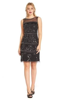 Adrianna Papell - AP1E203952 Beaded Illusion Sheath Cocktail Dress Cocktail Dresses