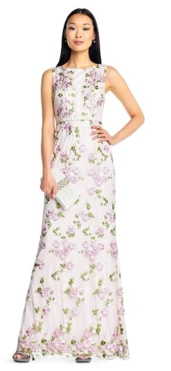 Adrianna Papell - AP1E204015 Floral Embroidered Bateau Sheath Dress