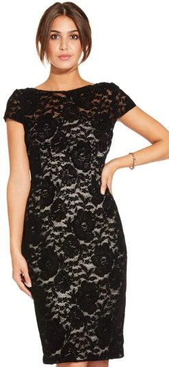 Adrianna Papell - AP1E204098 Floral Lace Cap Sleeve Sheath Dress Cocktail Dresses