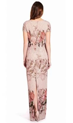 Adrianna Papell - AP1E204795 Floral Short Sleeve Bateau Column Gown Formal Gowns