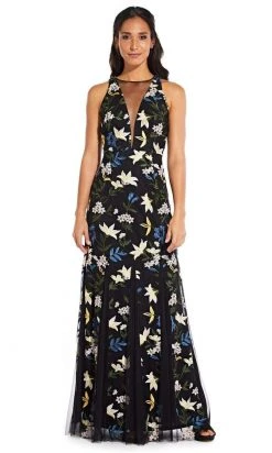 Adrianna Papell - AP1E204822 Embroidered Floral Long Sheath Dress