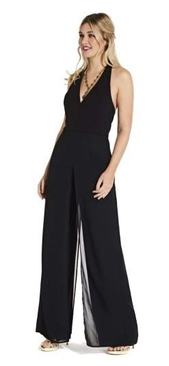 Plus Size Dresses Adrianna Papell - AP1E205170 Sleeveless Halter V-neck Jumpsuit