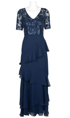 Adrianna Papell - AP1E205623 Embroidered V-Neck Tiered Sheath Dress Formal Gowns