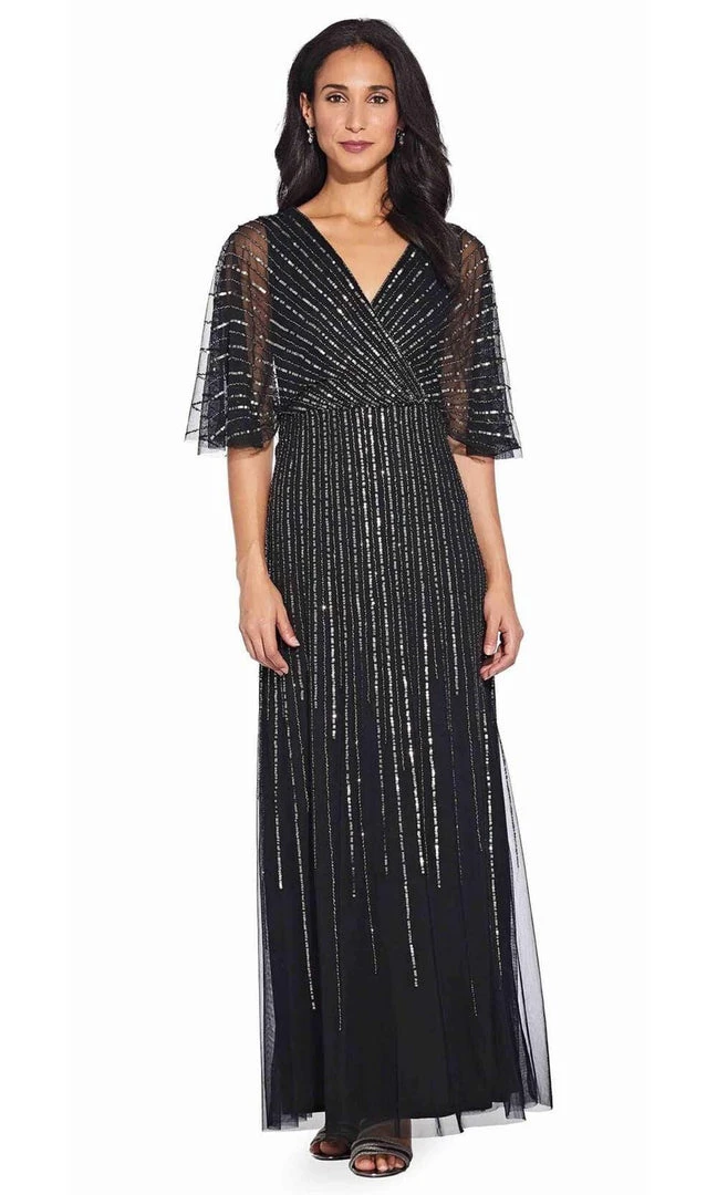 Adrianna Papell - AP1E205631 Long Sequined Mesh A-Line Dress 3 Adrianna Papell - AP1E205631 Long Sequined Mesh A-Line Dress