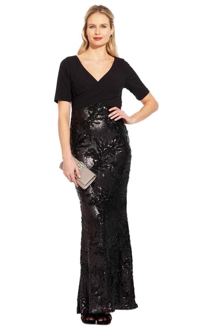 Adrianna Papell - AP1E205644 Crisscross V-Neck Sequined Crepe Dress Formal Gowns 5 Adrianna Papell - AP1E205644 Crisscross V-Neck Sequined Crepe Dress Formal Gowns