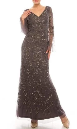 Adrianna Papell - AP1E206204 V Neck Embellished Evening Gown Formal Gowns