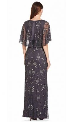 Adrianna Papell - AP1E206208 Long Beaded Cape Sleeve Sheath Dress Formal Gowns