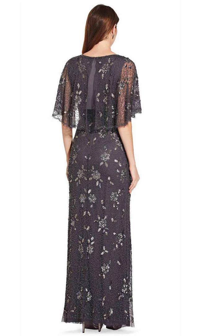 Adrianna Papell - AP1E206208 Long Beaded Cape Sleeve Sheath Dress Formal Gowns 4 Adrianna Papell - AP1E206208 Long Beaded Cape Sleeve Sheath Dress Formal Gowns