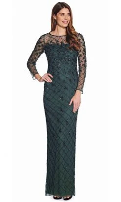 Adrianna Papell - AP1E206544 Illusion Long Sleeve Lattice Ornate Dress Formal Gowns