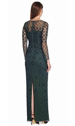 Adrianna Papell - AP1E206544 Illusion Long Sleeve Lattice Ornate Dress Formal Gowns