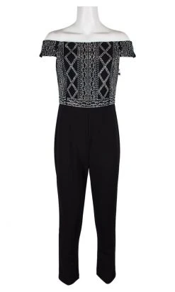 Adrianna Papell - AP1E206601 Embellished Off Shoulder Jumpsuit Plus Size Dresses