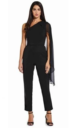 Plus Size Dresses Adrianna Papell - AP1E206604 Flutter Sleeve One Shoulder Jumpsuit