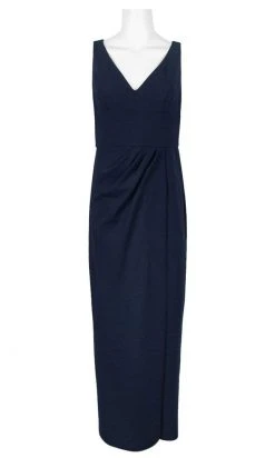 Adrianna Papell - AP1E206762 Sleeveless V-Neck Column Long Crepe Dress
