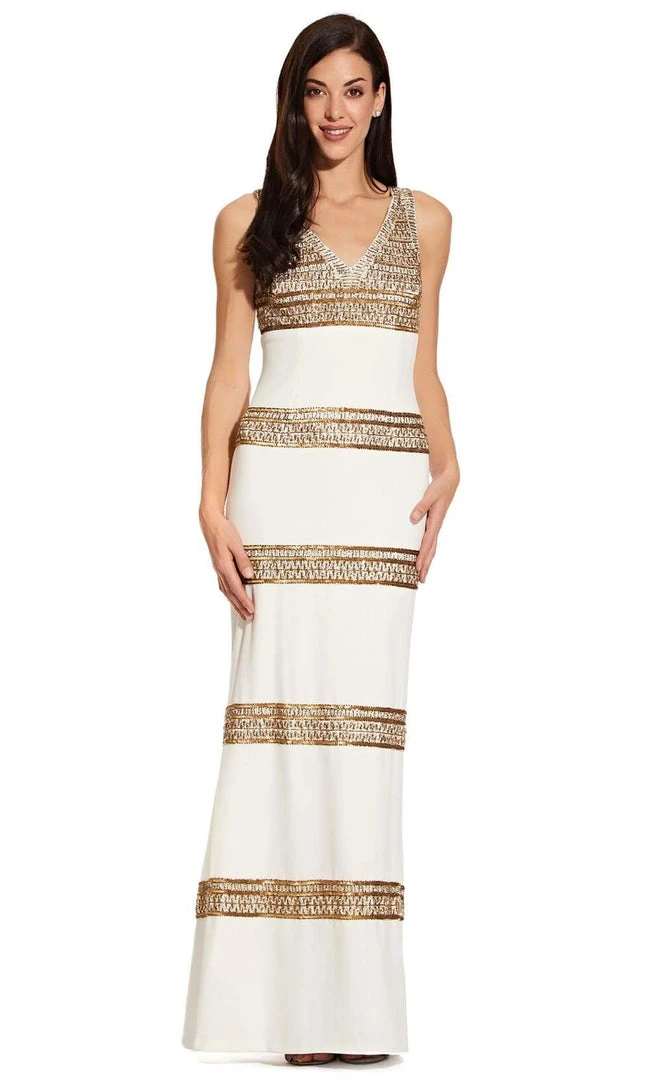 Adrianna Papell - AP1E206786 Embellished V-Neck Sheath Dress 5 Adrianna Papell - AP1E206786 Embellished V-Neck Sheath Dress
