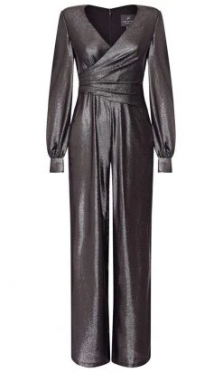 Plus Size Dresses Adrianna Papell - AP1E206841 V-Neck Metallic Jersey Jumpsuit