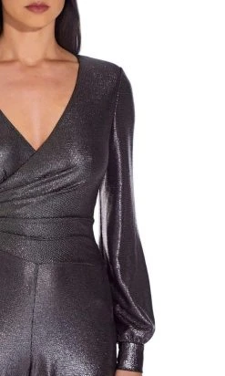 Plus Size Dresses Adrianna Papell - AP1E206841 V-Neck Metallic Jersey Jumpsuit