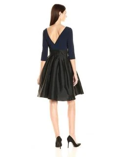 Adrianna Papell - Bateau Neck Two-Tone Short Dress AP1D100284 - 2 Pcs Eclipse Black In Sizes 2 And 8 Available