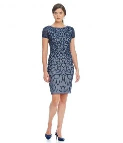 Adrianna Papell - Beaded Short Sleeves Cocktail Dress 41928650 Cocktail Dresses