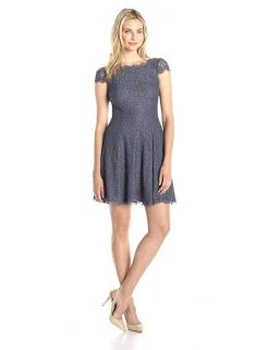Cocktail Dresses Adrianna Papell - Cap Sleeve Full Lace Flared Cocktail Dress 41885050