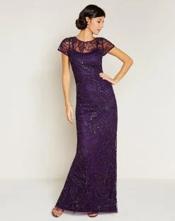 Adrianna Papell - Embellished Bateau Neckline Long Dress 91929590 Formal Gowns