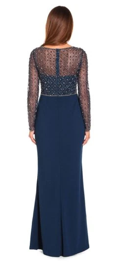 Adrianna Papell - Embellished V-Neck Evening Dress AP1E203730 - 1 Pc Deep Blue In Size 4 Available Formal Gowns