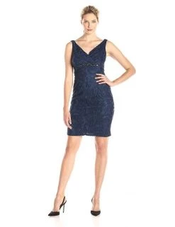 Adrianna Papell - Embellished V-Neck Sheath Dress 15253710 Cocktail Dresses