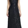 Adrianna Papell - Fine Strap Fully Beaded V-Neck Gown 91905320 Long Dresses