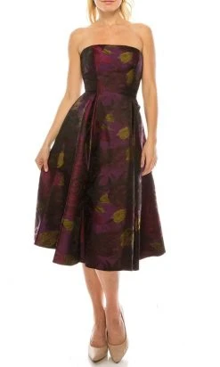 Cocktail Dresses Adrianna Papell - Floral Straight Tea Length Dress 41887910 - 1 Pc Wine In Size 6 Available
