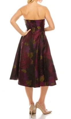 Cocktail Dresses Adrianna Papell - Floral Straight Tea Length Dress 41887910 - 1 Pc Wine In Size 6 Available