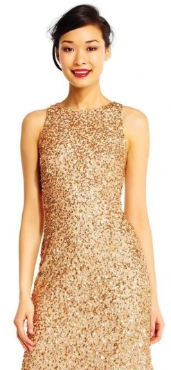 Formal Gowns Adrianna Papell - High Low Sequin Beaded Sleeveless Gown AP1E201754 - 1 Pc Champagne Gold In Size 16 Available 7 Formal Gowns Adrianna Papell - High Low Sequin Beaded Sleeveless Gown AP1E201754 - 1 Pc Champagne Gold In Size 16 Available