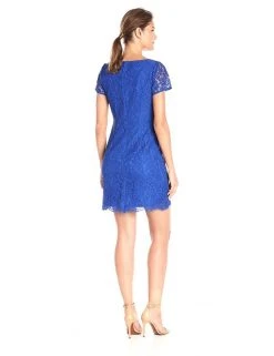 Adrianna Papell - Lace Bateau Neck Sheath Dress 13263430