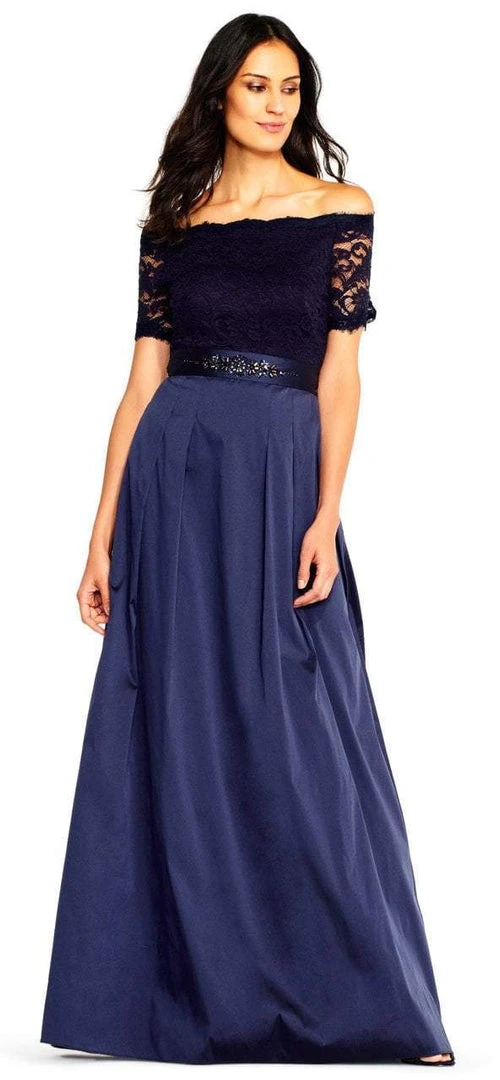 Formal Gowns Adrianna Papell - Off-Shoulder Taffeta A-line Gown AP1E201965 - 1 Pc Navy In Size 16 Available 3 Formal Gowns Adrianna Papell - Off-Shoulder Taffeta A-line Gown AP1E201965 - 1 Pc Navy In Size 16 Available